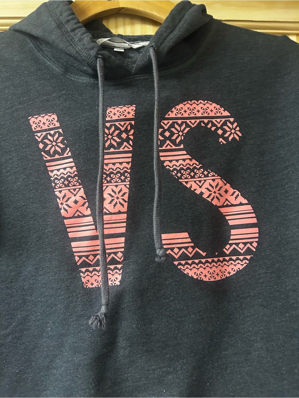 Victoria's Secret Charcoal Hoodie with Pink Patterned Logo - Picture 2 of 3